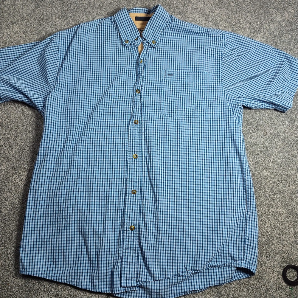 Wrangler Hero Shirt Mens M Blue Gingham Check Button Down Short Sleeve Casual